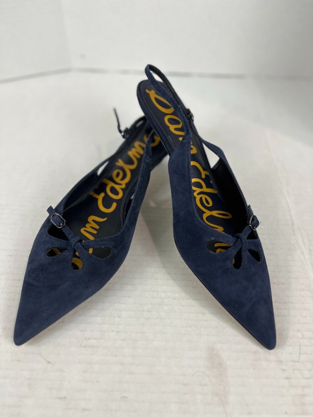 Women's Blue suede Sam Edelman sling back kitten heels, Size US 11